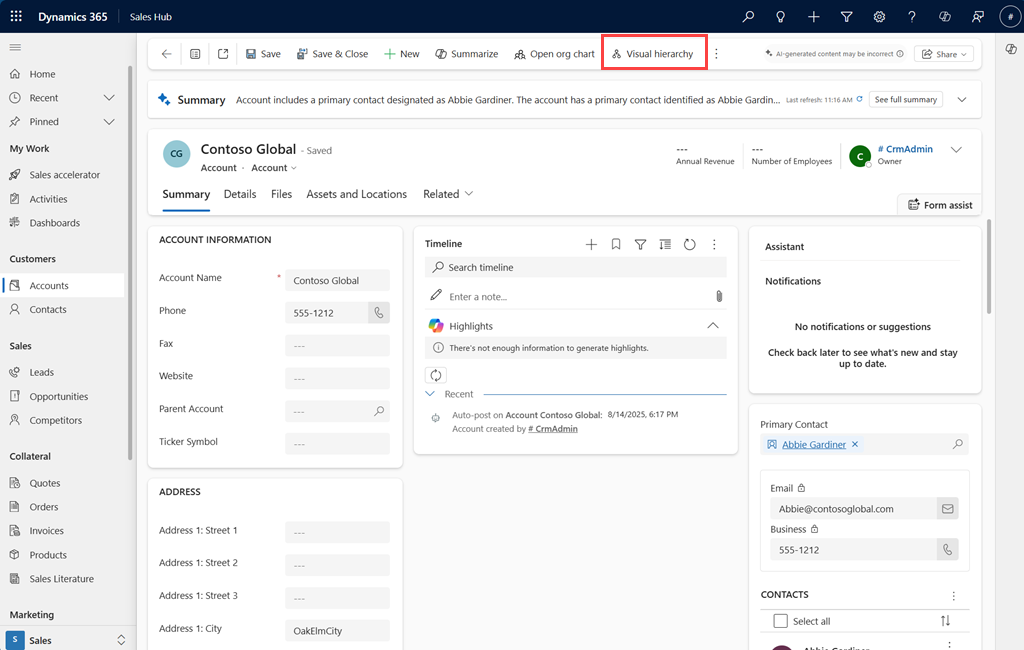 Captura de pantalla de l'opció Jerarquia visual a la barra d'ordres.