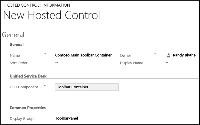 Control hospedado Contenedor de la barra de herramientas.