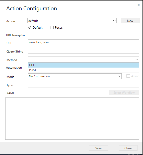 Configuración de acción en HAT.