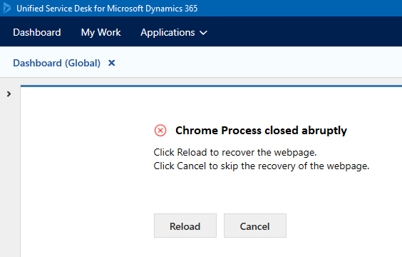 El proceso Chrome se cerró repentinamente.