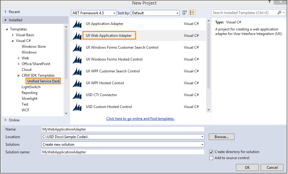 Captura de pantalla del adaptador web en Visual Studio Captura de pantalla del adaptador web en Visual Studio.