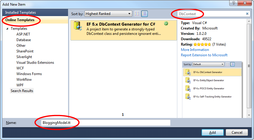 Plantilla de DbContext