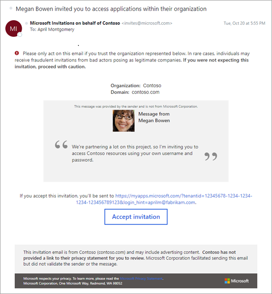Captura de pantalla que muestra el correo electrónico de invitación de B2B