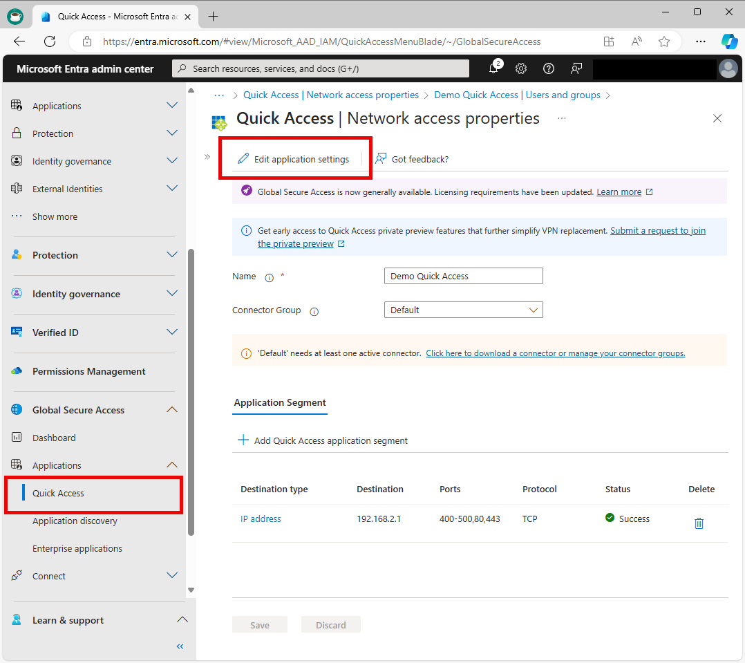 Captura de pantalla del botón Editar configuración de la aplicación.