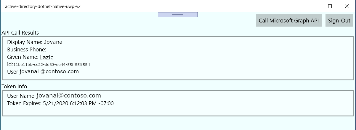 Pantalla de resultados de llamada a la API