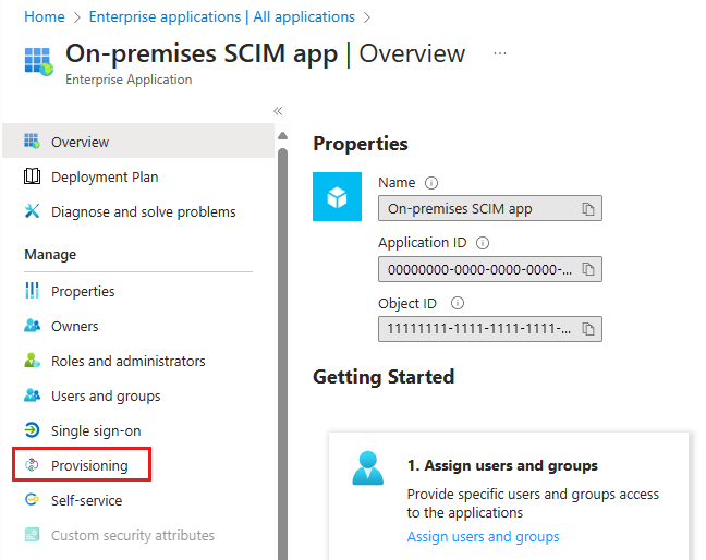 Pantalla Aprovisionamiento para administrar la configuración del aprovisionamiento de cuentas de usuario