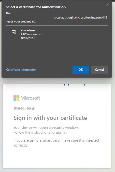 Captura de pantalla del selector de certificados después de habilitar las sugerencias del emisor.