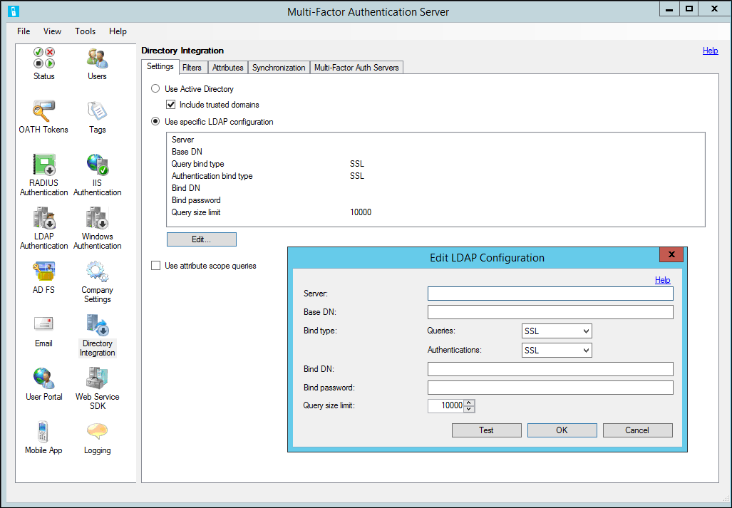 Adición de la configuración de LDAP en el Servidor MFA