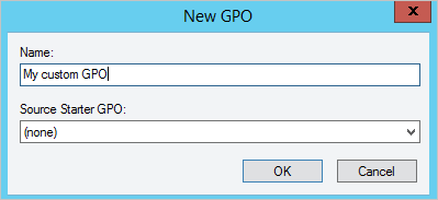 Especificación de un nombre para el nuevo GPO personalizado