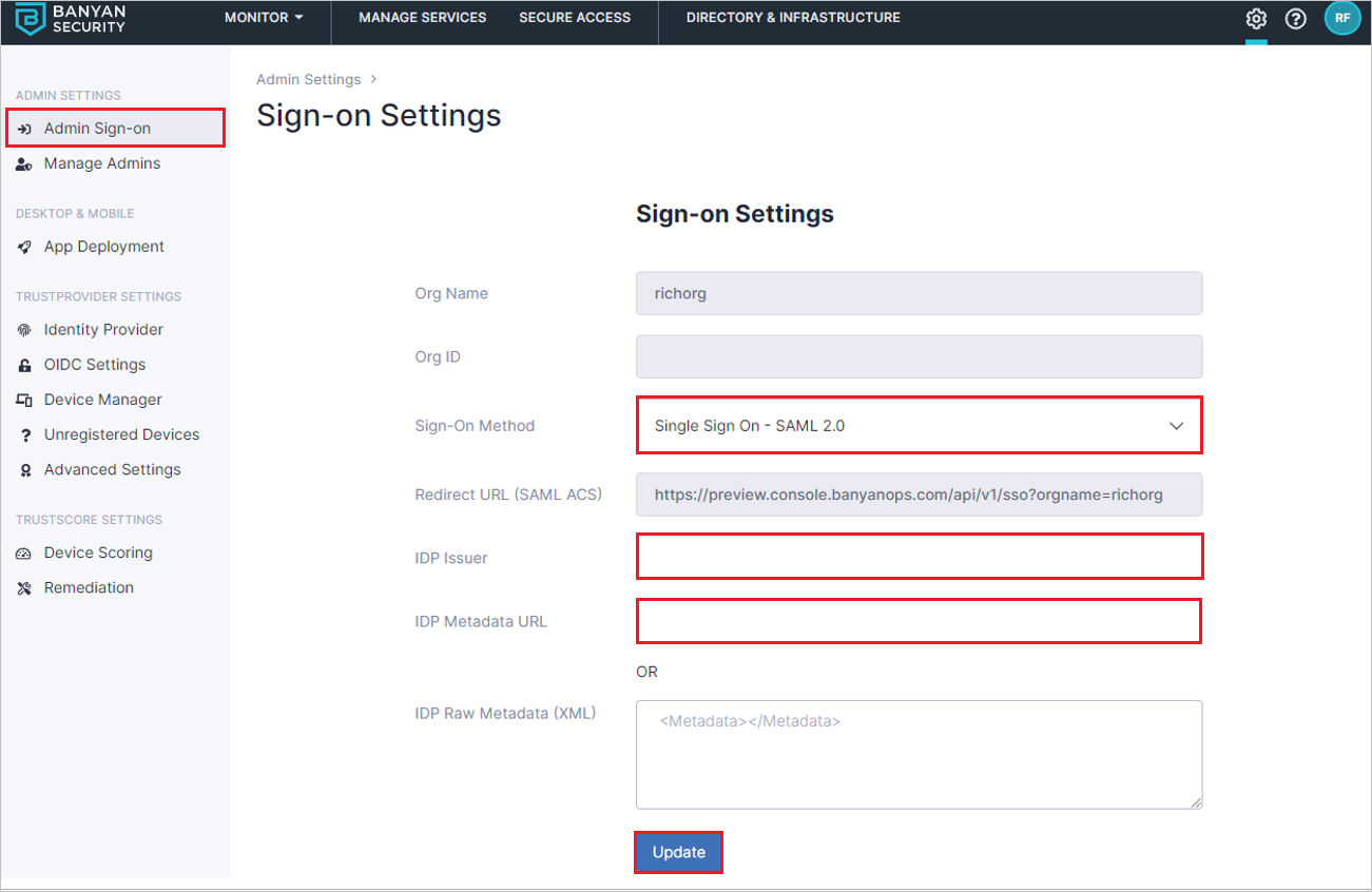 Screenshot for Sign-on Settings.