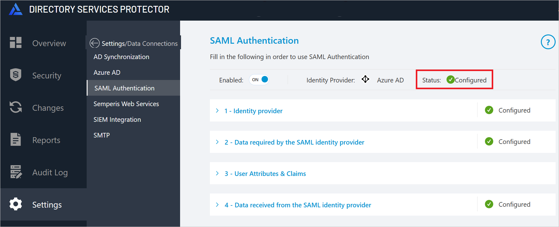 Screenshot shows the status of configuration.