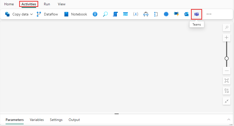 Captura de pantalla de la interfaz de usuario de Fabric con el panel Actividades y la actividad de Teams resaltados.