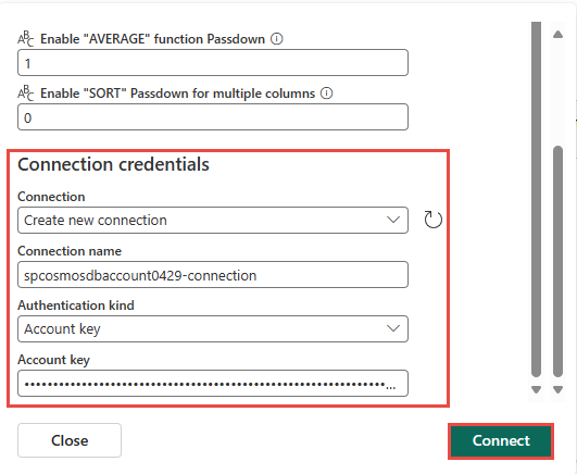 Captura de pantalla que muestra la sección Credenciales de conexión para el conector de base de datos de Azure PostgreSQL.