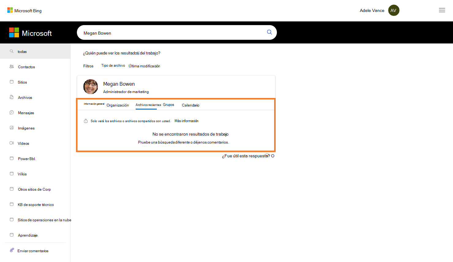 Los resultados de la consulta de Bing de Adele para 