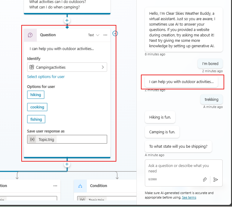 Captura de pantalla de un nodo que muestra una marca de verificación y un borde coloreados.