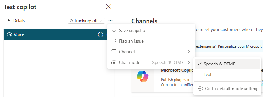 Captura de pantalla de las opciones Probar agente