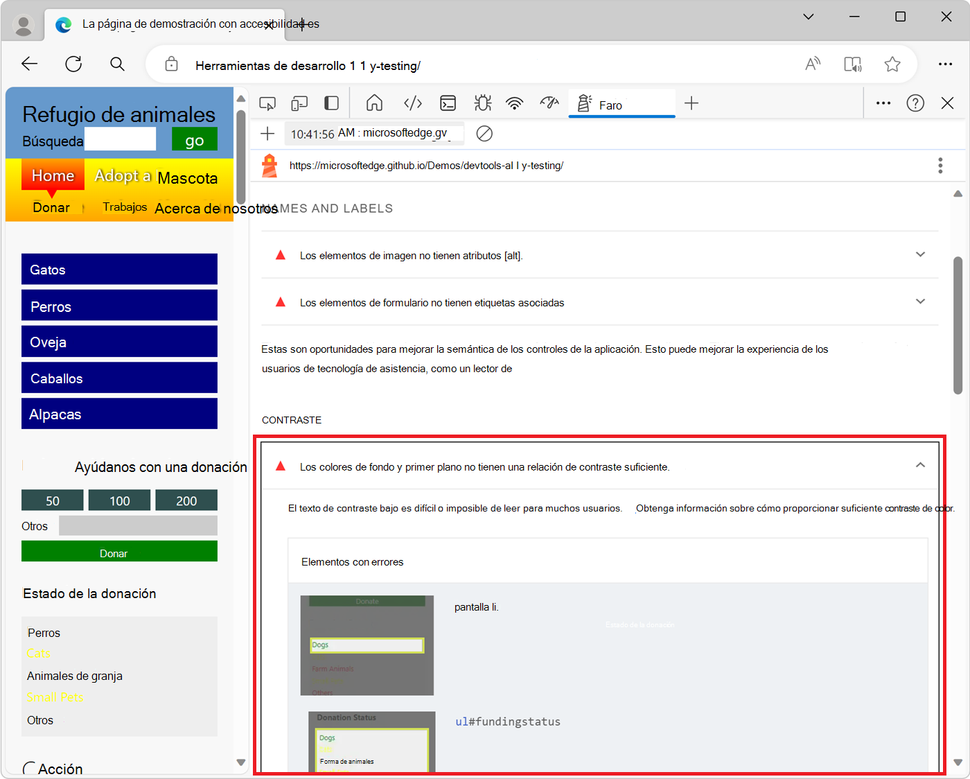 Un problema ampliado en un informe de Lighthouse