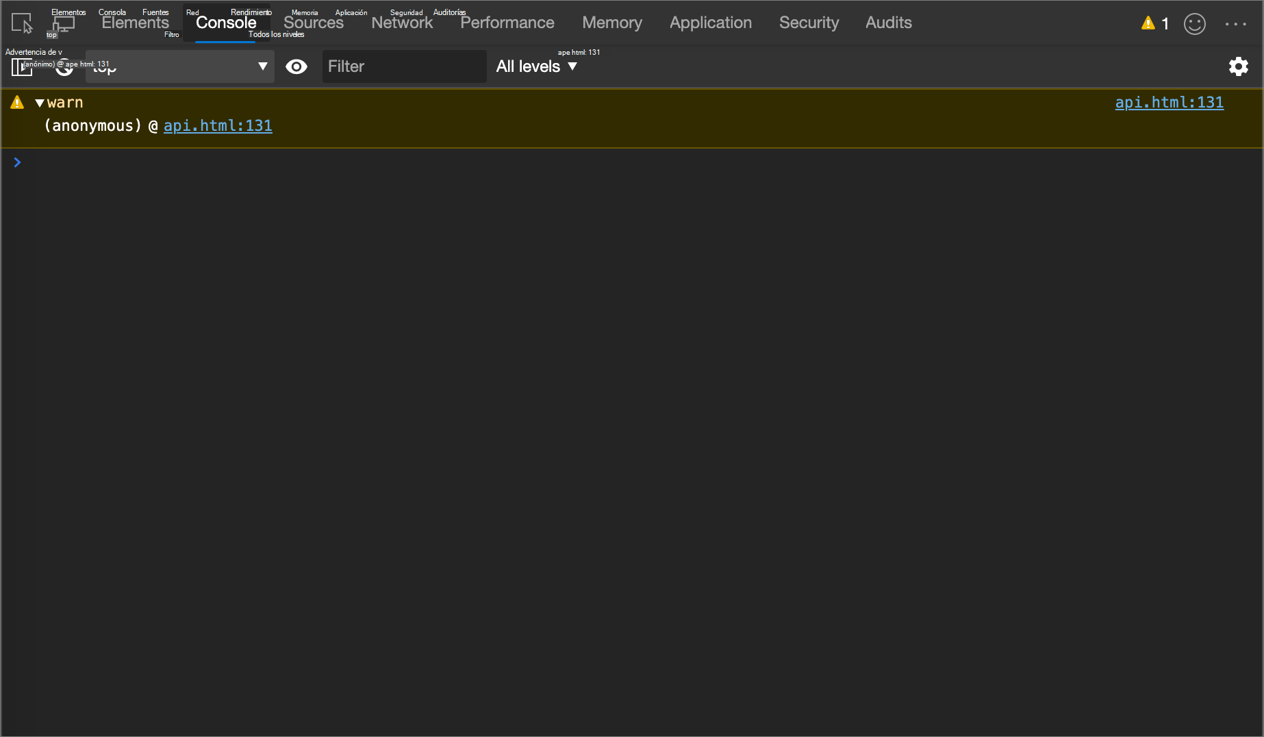Resultado del ejemplo console.warn()