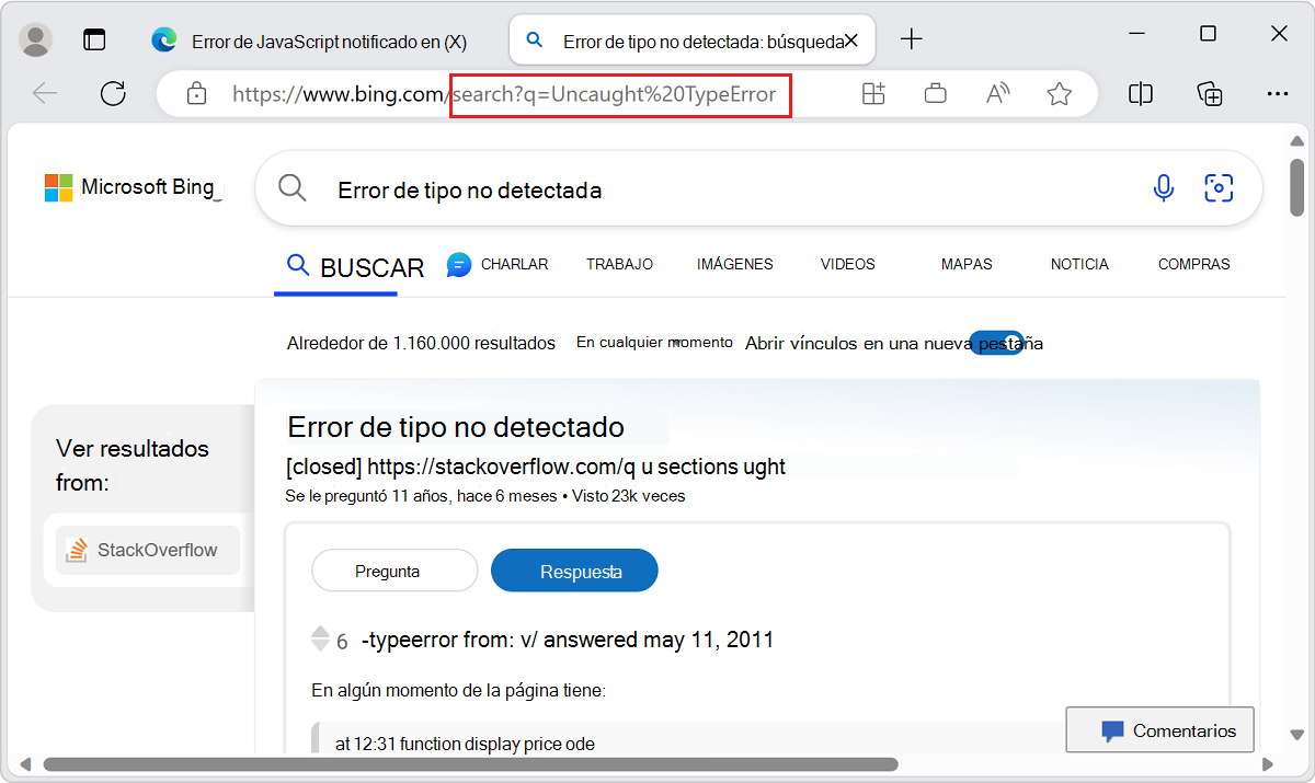 Página de resultados de búsqueda en una nueva pestaña