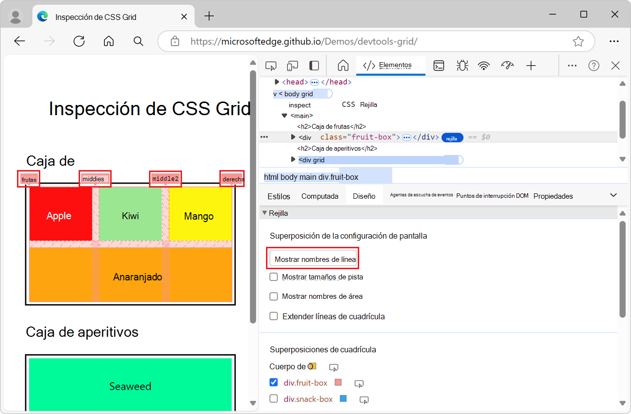 Mostrar nombres de línea