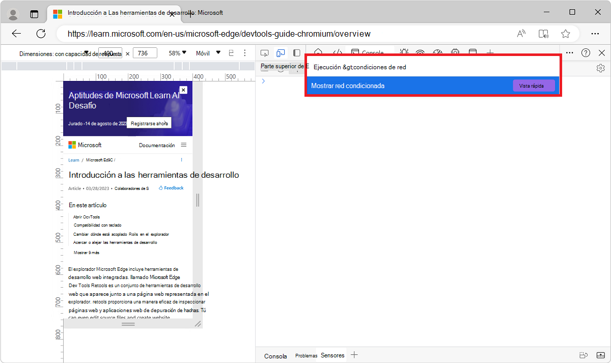 Mostrar condiciones de red