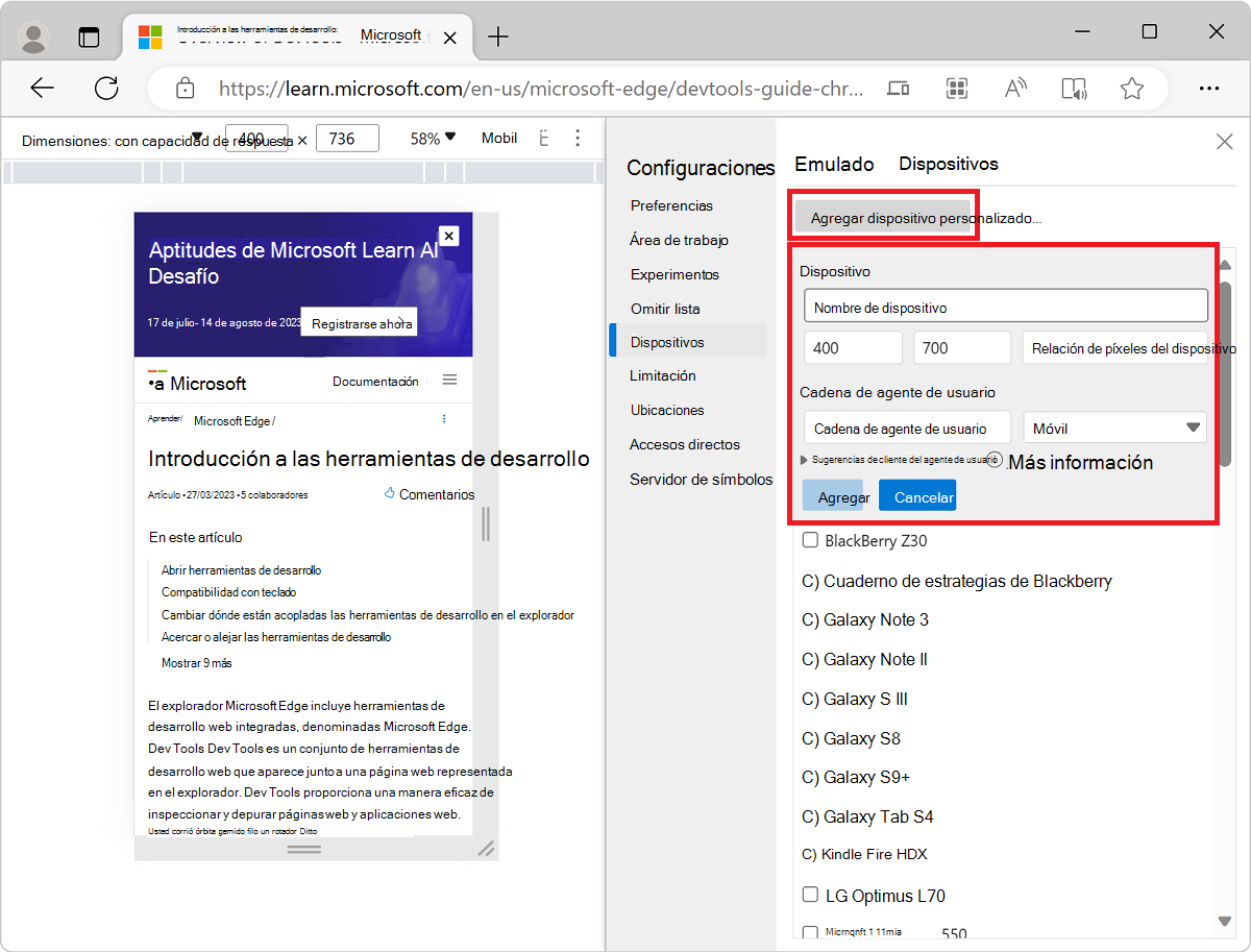 Adición de un dispositivo personalizado