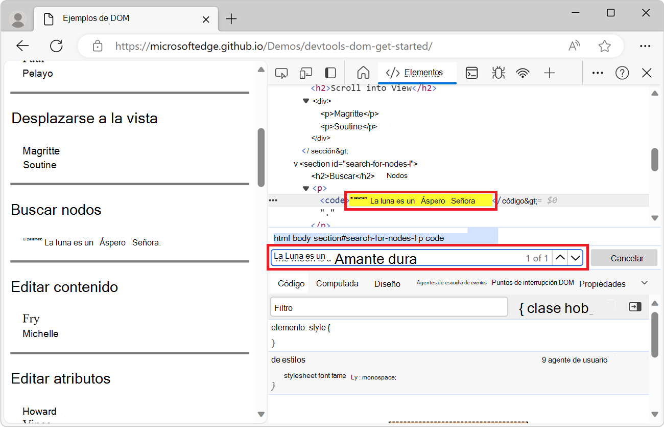 Resaltado de la consulta en la barra de búsqueda