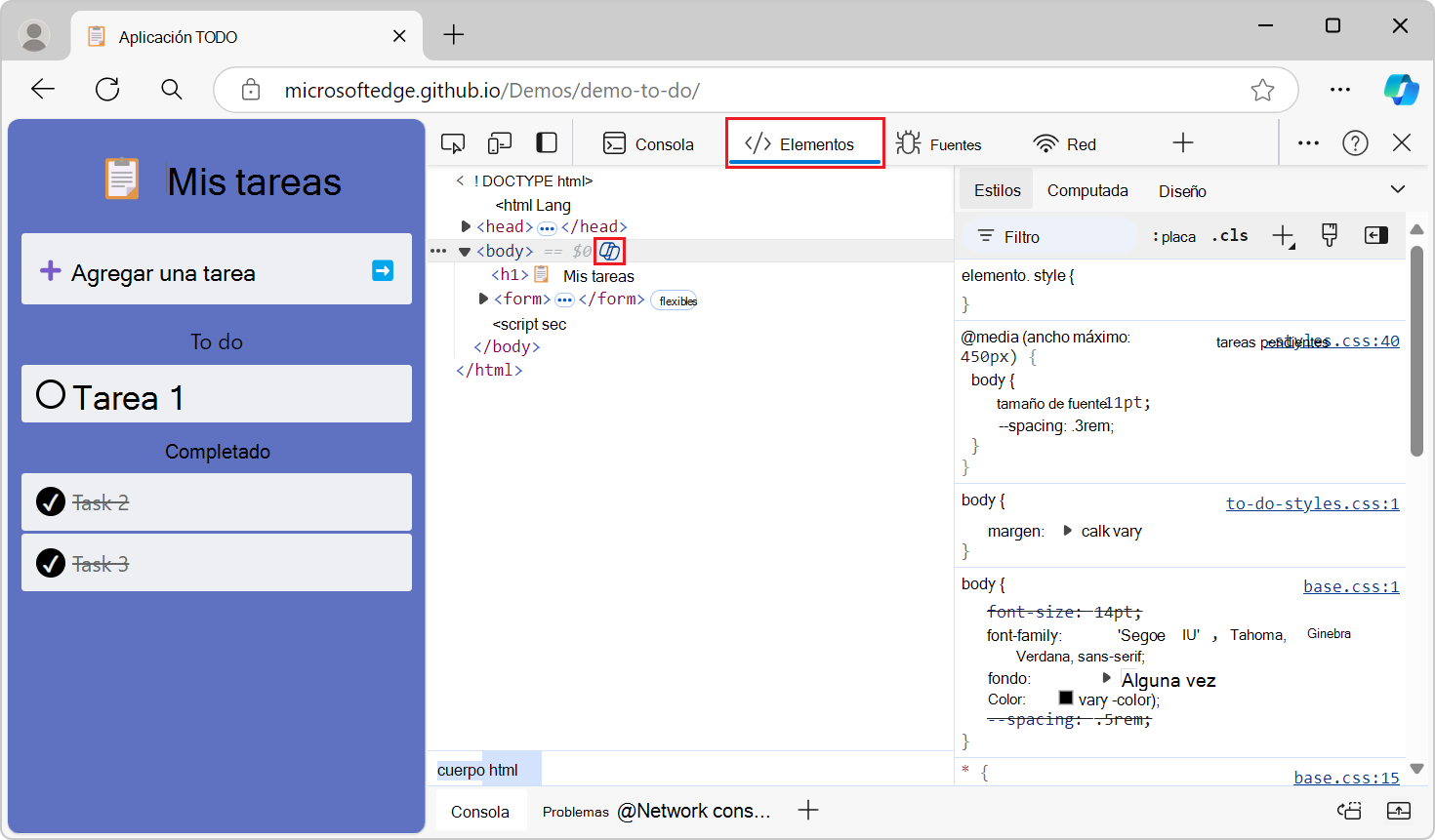 Icono de Copilot en la herramienta Elements