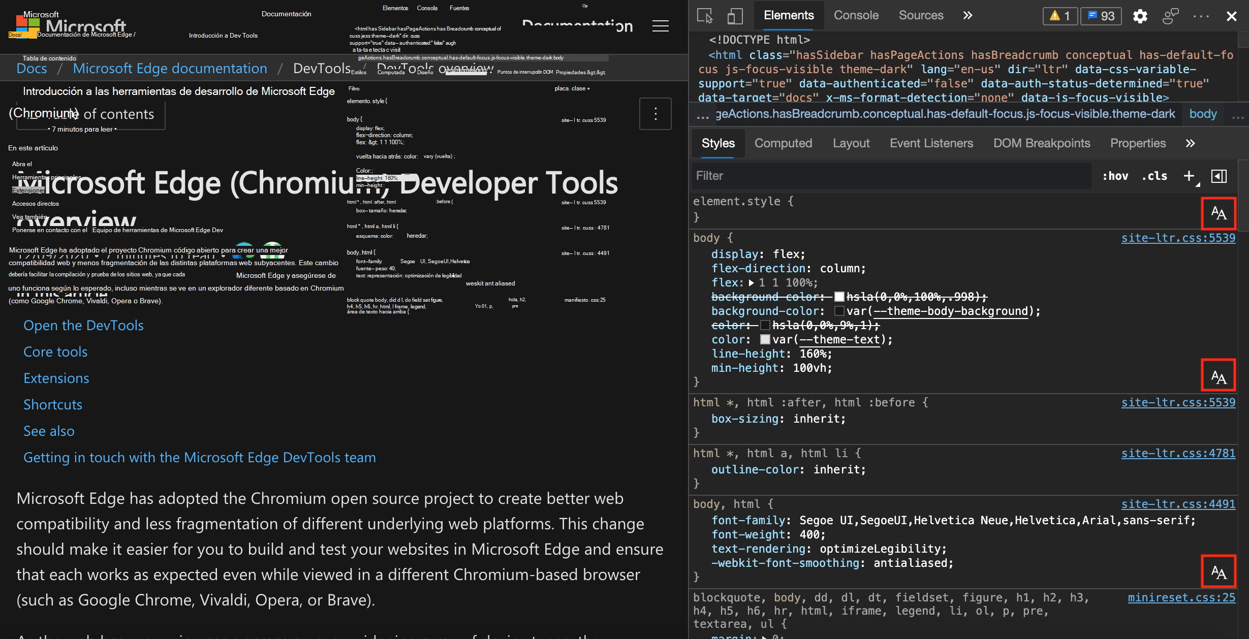 Icono del panel Estilos para editar la configuración de fuente