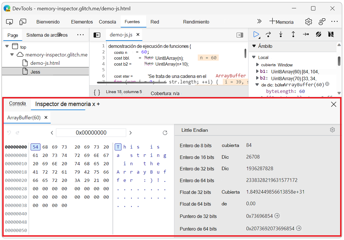 Panel Inspector de memoria