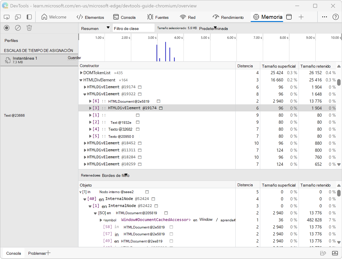 Instrumentación de asignación en la escala de tiempo