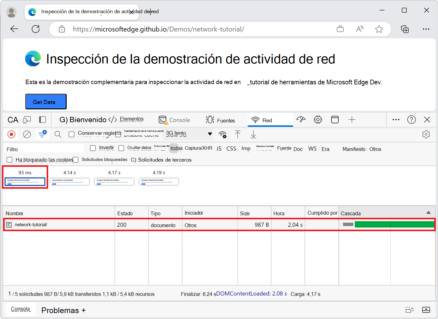 Actividad de red que se estaba produciendo durante la primera captura de pantalla