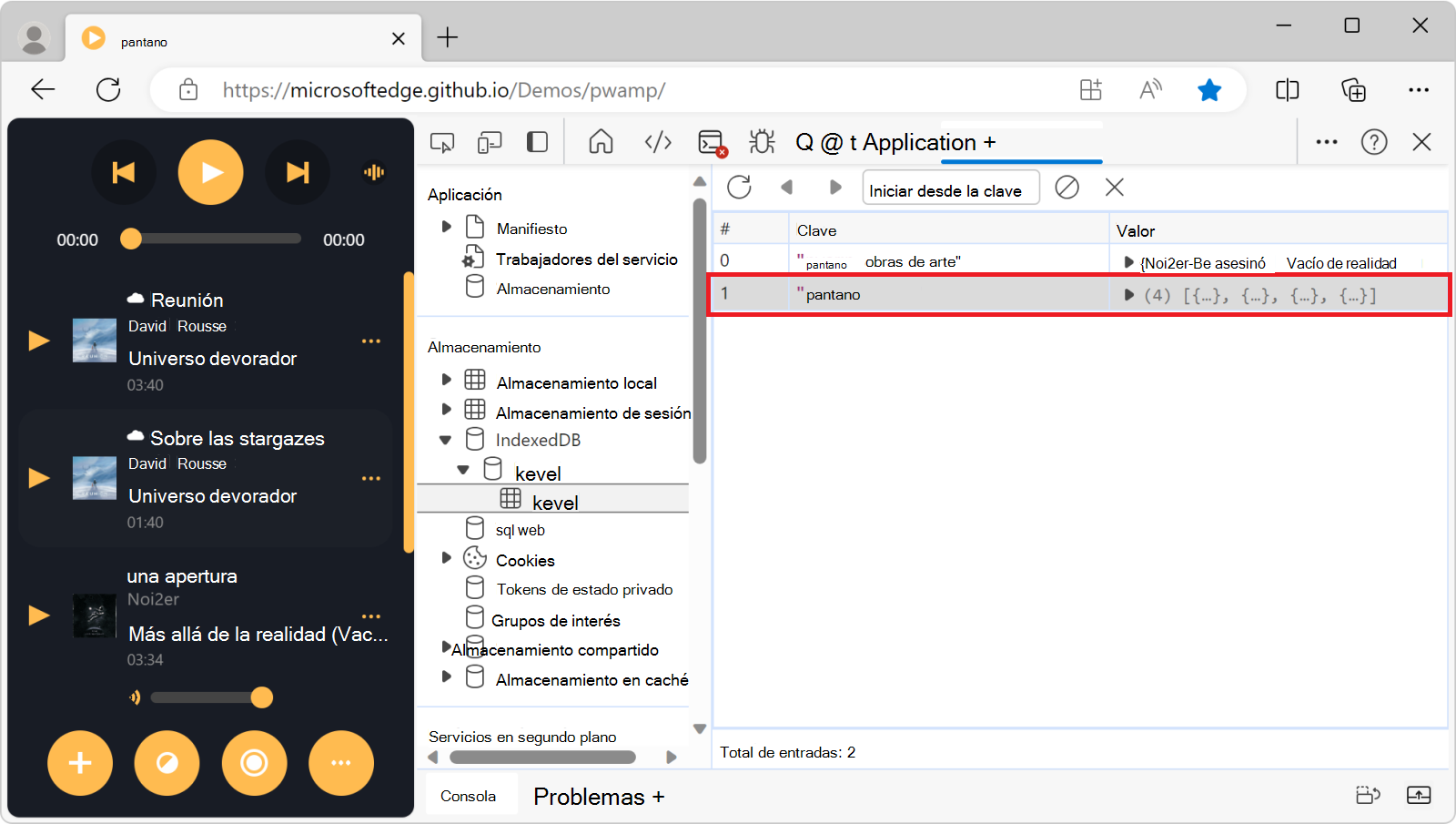 Se selecciona un elemento de par clave-valor en la vista de almacén de objetos.