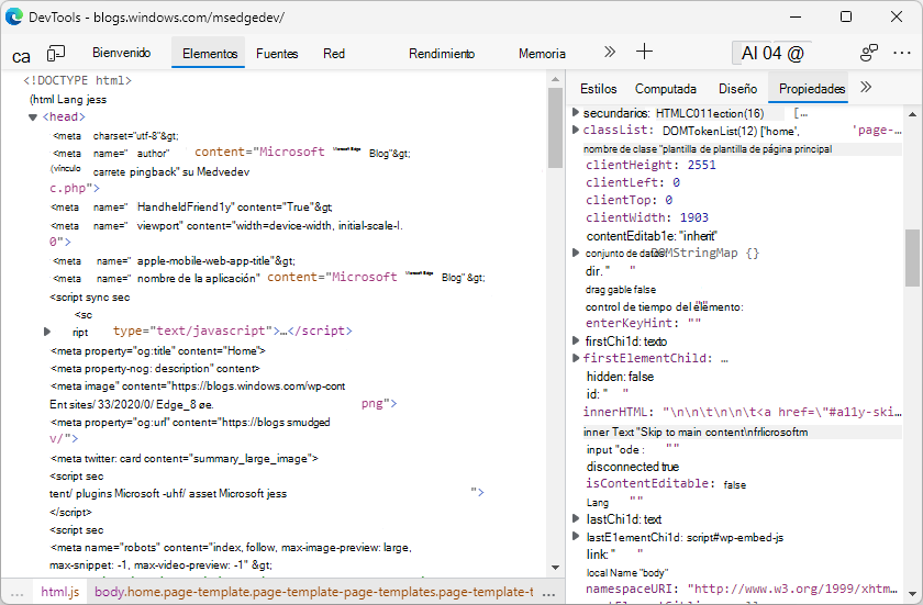 Lista aplanada de propiedades