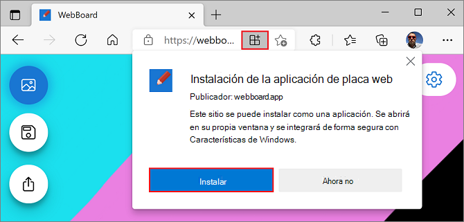 El símbolo del sistema de instalación en Microsoft Edge