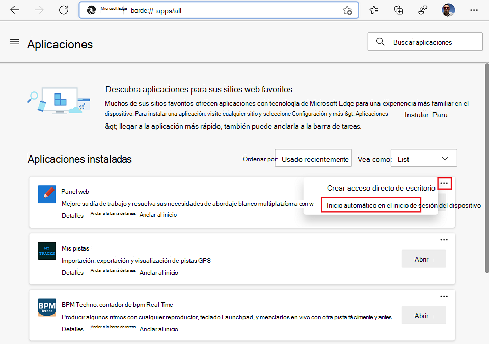 Use el menú Más opciones para activar la característica 