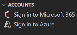 Captura de pantalla que muestra la opción de inicio de sesión de Microsoft 365 y Azure en Agents Toolkit.