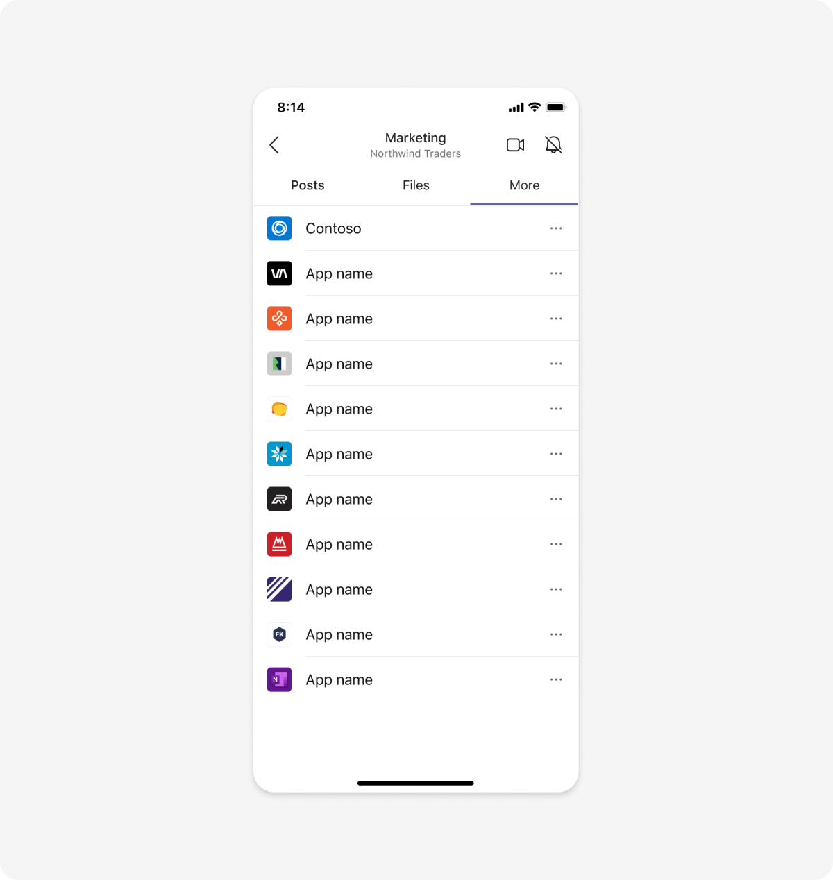 El ejemplo muestra una pestaña móvil que se ha agregado en un canal.