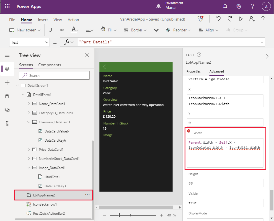 El control LblAppName2 mostra un error d'amplada.