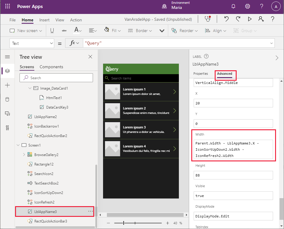 Modificar l'amplada de la capçalera de la pantalla de consulta.