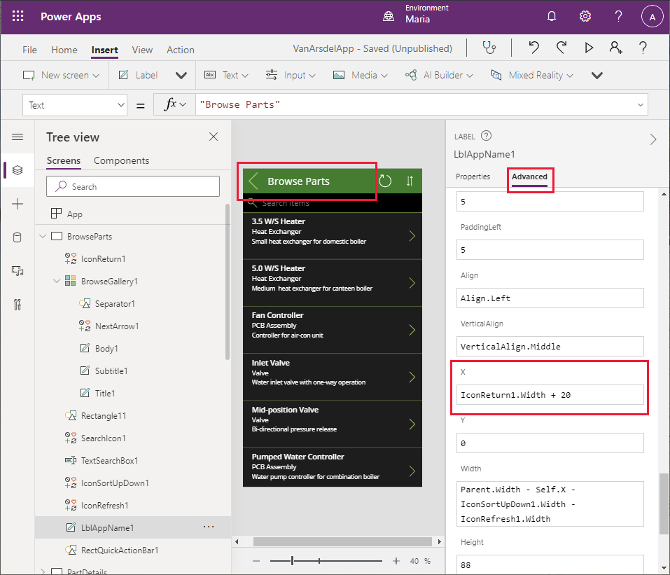 Desplaçar l'etiqueta de navegació de les peces.