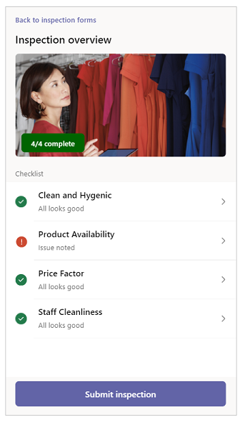 Captura de pantalla de l'aplicació Inspecció per Microsoft Teams.