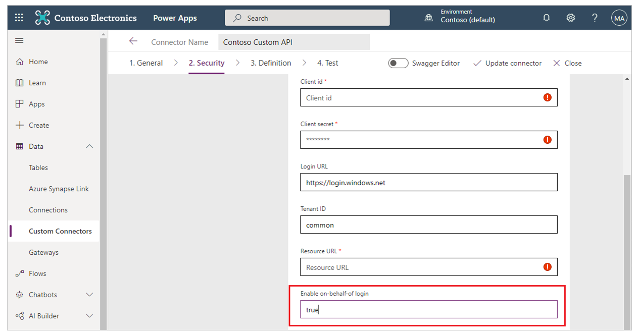 Configurar el connector personalitzat per a un inici de sessió únic