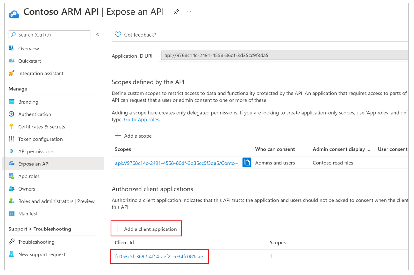 Autoritzar prèviament connexions de l'API de l'Azure a l'API personalitzada 1