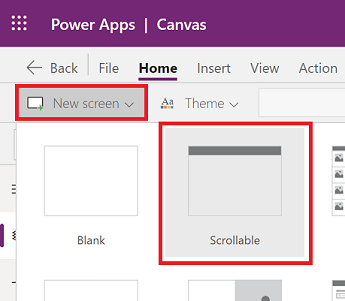 Seleccioneu una pantalla nova i trieu el tipus de pantalla amb desplaçament.