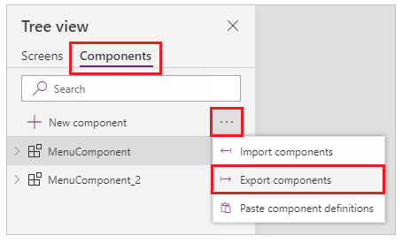 Visualització d'arbre de l'exportació de components