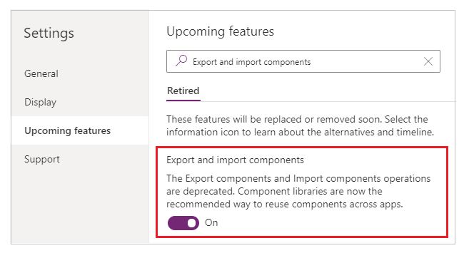 Habilitar l'exportació i importació de components.