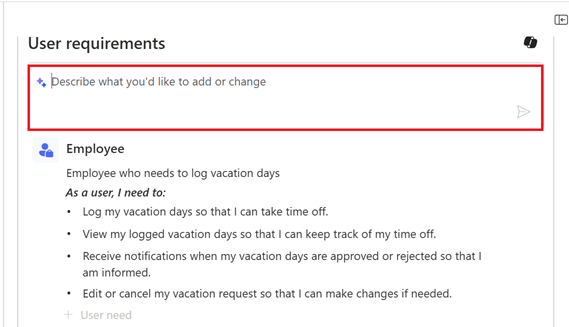 Captura de pantalla de Copilot que dona feedback sobre les necessitats dels usuaris als plans.
