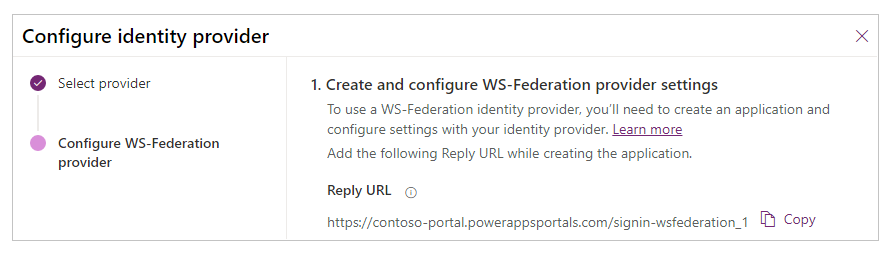 Crear l'aplicació d'WS-Federation.