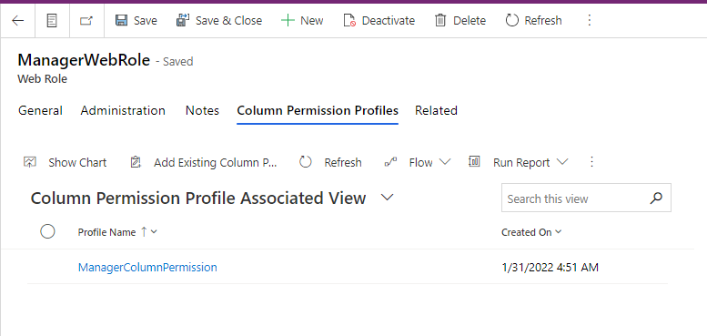 Afegir perfils de permís de columna.